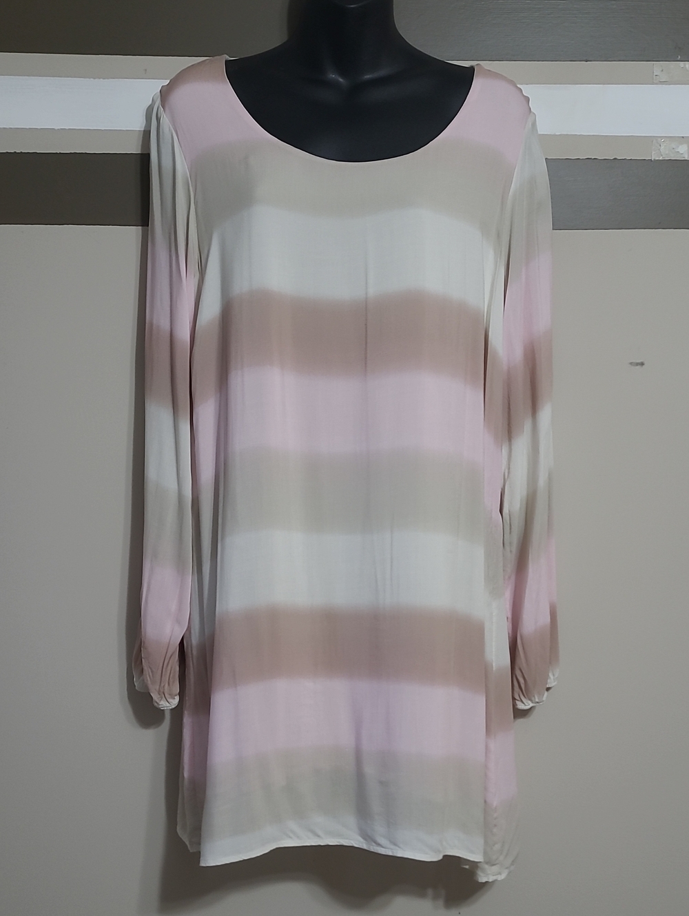 ⭐️Vintage VENUS Pink/Taupe/Tan & White Striped Shift Mini Dress Sz 14
